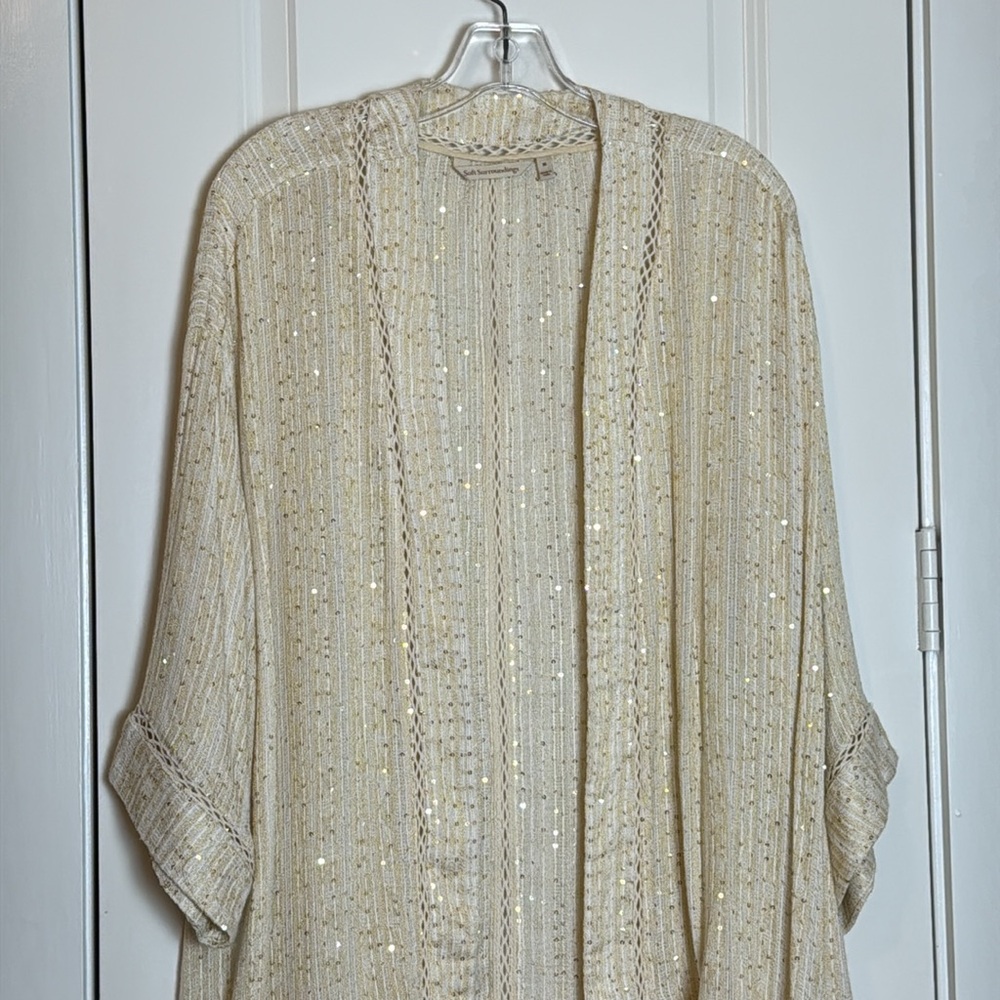 Soft Surroundings Cream and Gold Sequin Cardigan/topper